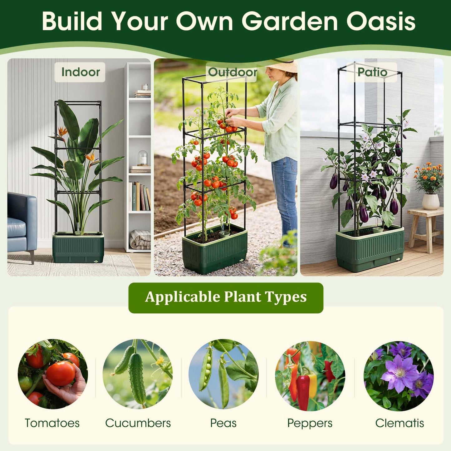 MQHUAYU 2 Pack 51" Self Watering Planter Box with Trellis, Tomato Planter Trellis for Raised Garden Bed, Tomato Cage with Visual Water Indicator, Indoor Outdoor Tomato Cages for Garden Patio