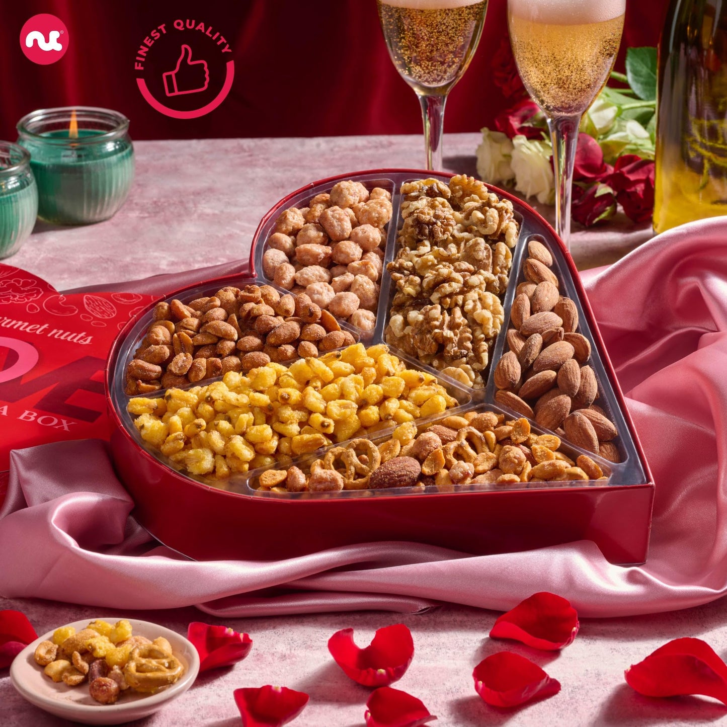 NUT CRAVINGS - Valentines Day Mixed Nuts Heart Shaped Gift Basket, Love in A Box (6 Assortments, 2 LB) Romantic Food Arrangement, Healthy Snack Care Package, Food Assortments