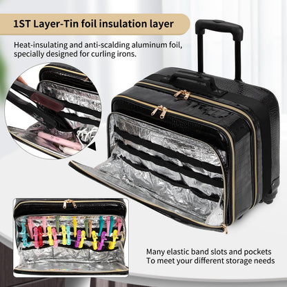 OCHEAL 18 Inch Rolling Makeup Train Case, Extra Large Travel Cosmetic Organizer Storage Trolley with Wheels, 3 Layers & 3 Travel Makeup Bags Carry On for Hairstylist Cosmetology Artist