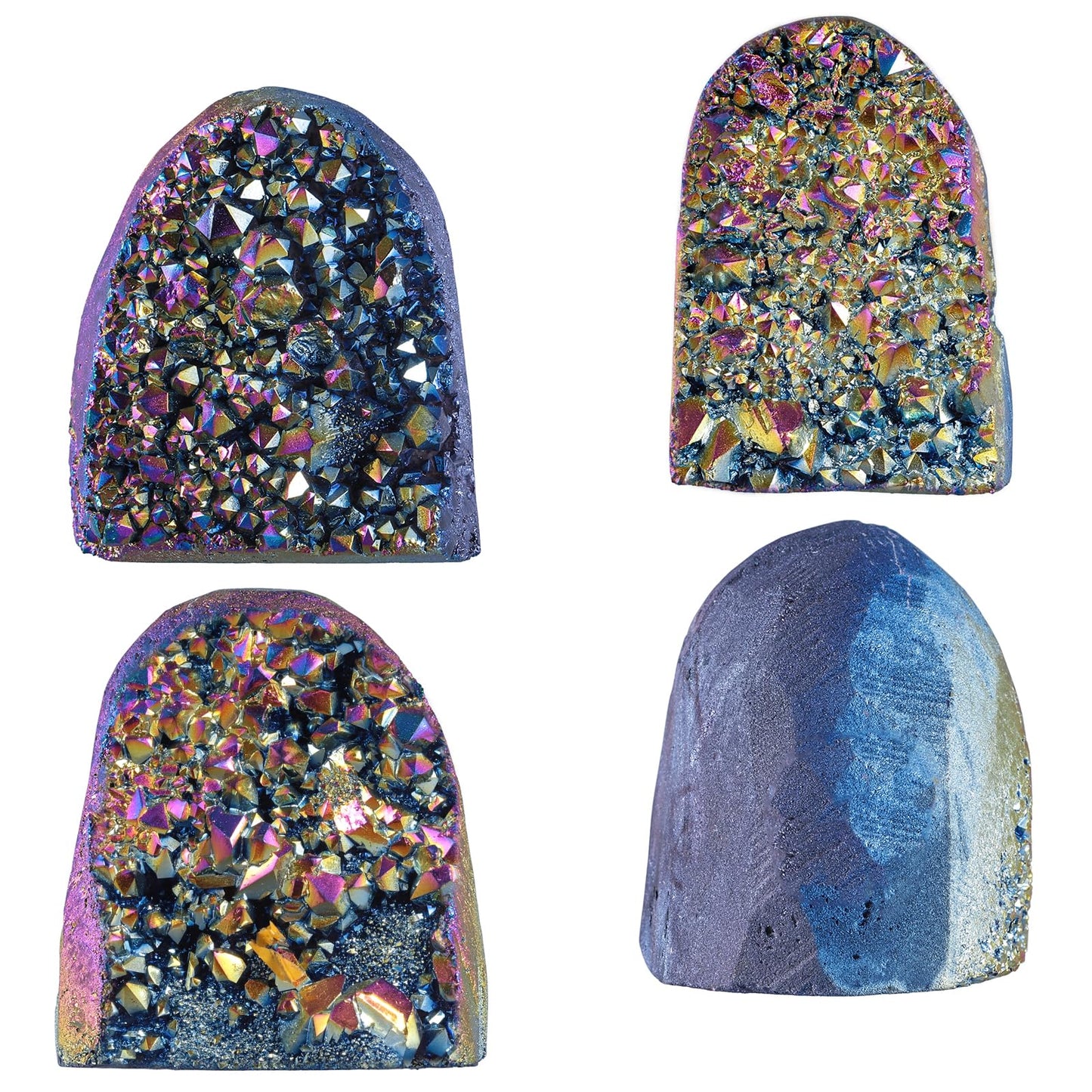 Nupuyai Rainbow Titanium Coated Crystal Geode Cluster Irregular Raw Rock Quartz Stone Mineral Specimen for Home Office Decor Feng Shui, Rainbow