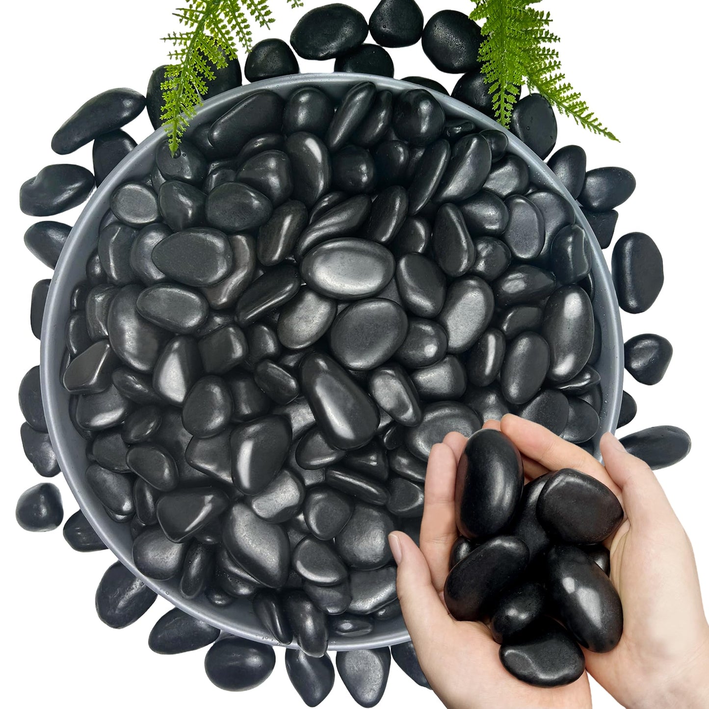 5LB Black Polished River Rocks, 1–2 Inch Landscaping Stones, Large Garden Rocks for Outdoor Landscaping, Plants & Vases Decor