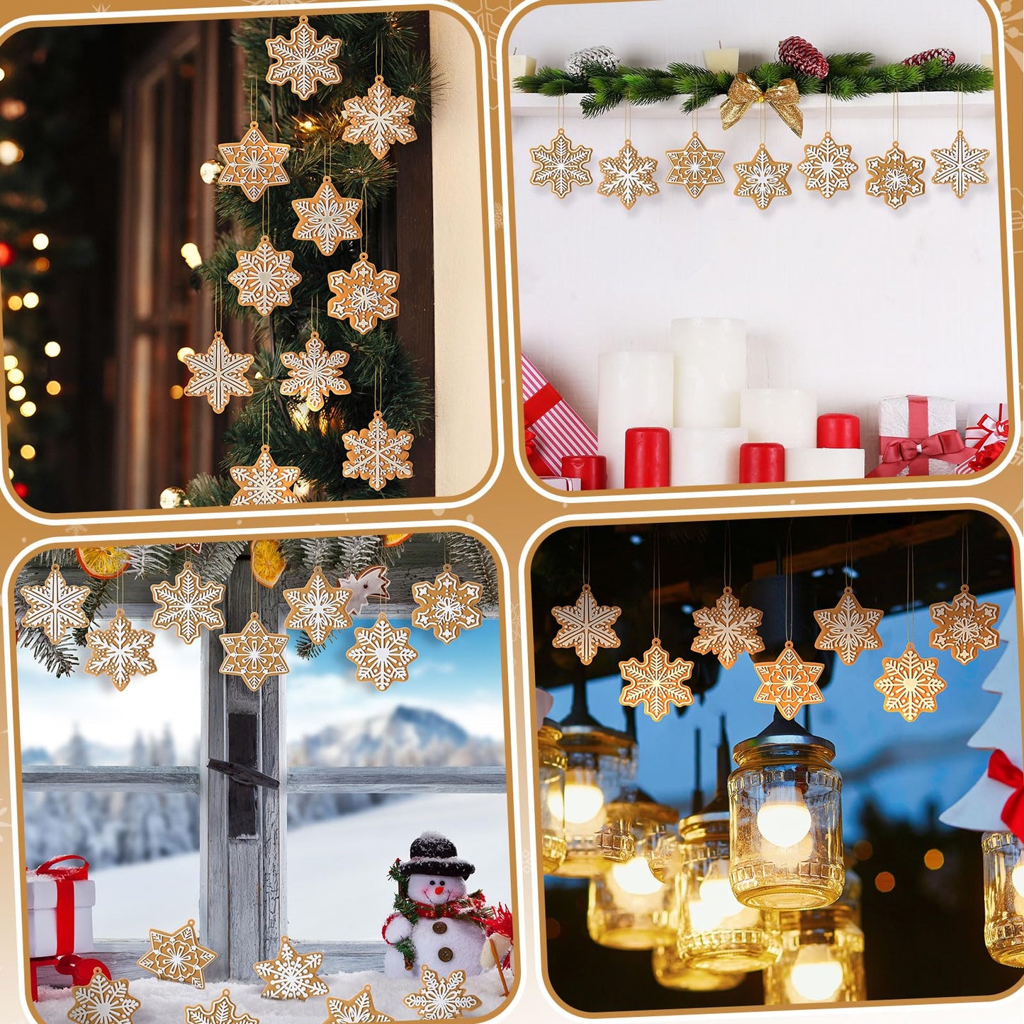 Syhood 36 Pcs Christmas Gingerbread Snowflake Ornaments Gingerbread Cookie Ornaments for Xmas Tree Hanging Decor Silicone Decorations for Holiday Party