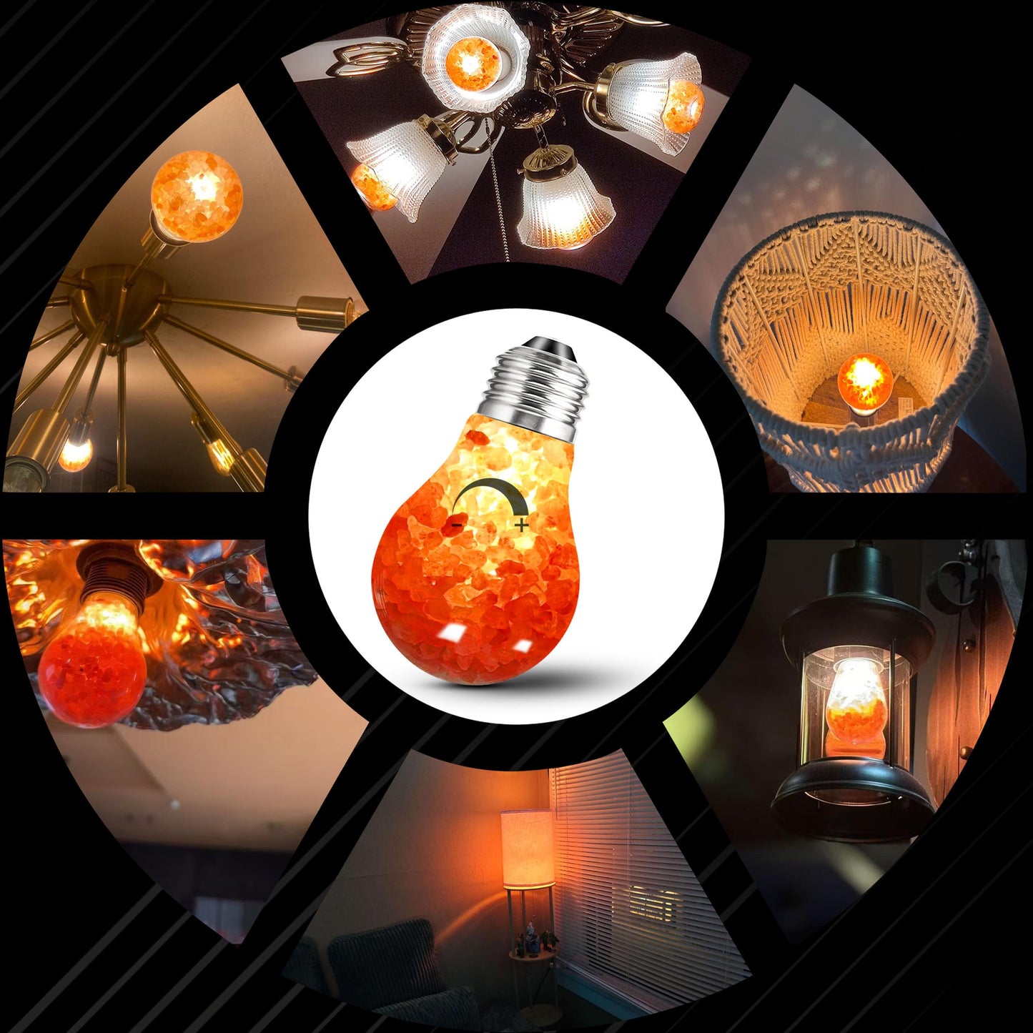 Elmoyle Dimmable Himalayan Salt Lamp LED Light Bulbs, E26 2200K Warm Amber Pink Night Light, 6W Mood Lighting, E26 A60 Salt Rock Stress Relief Bulbs for Bedroom, Decor, Sleep Light, 2pack