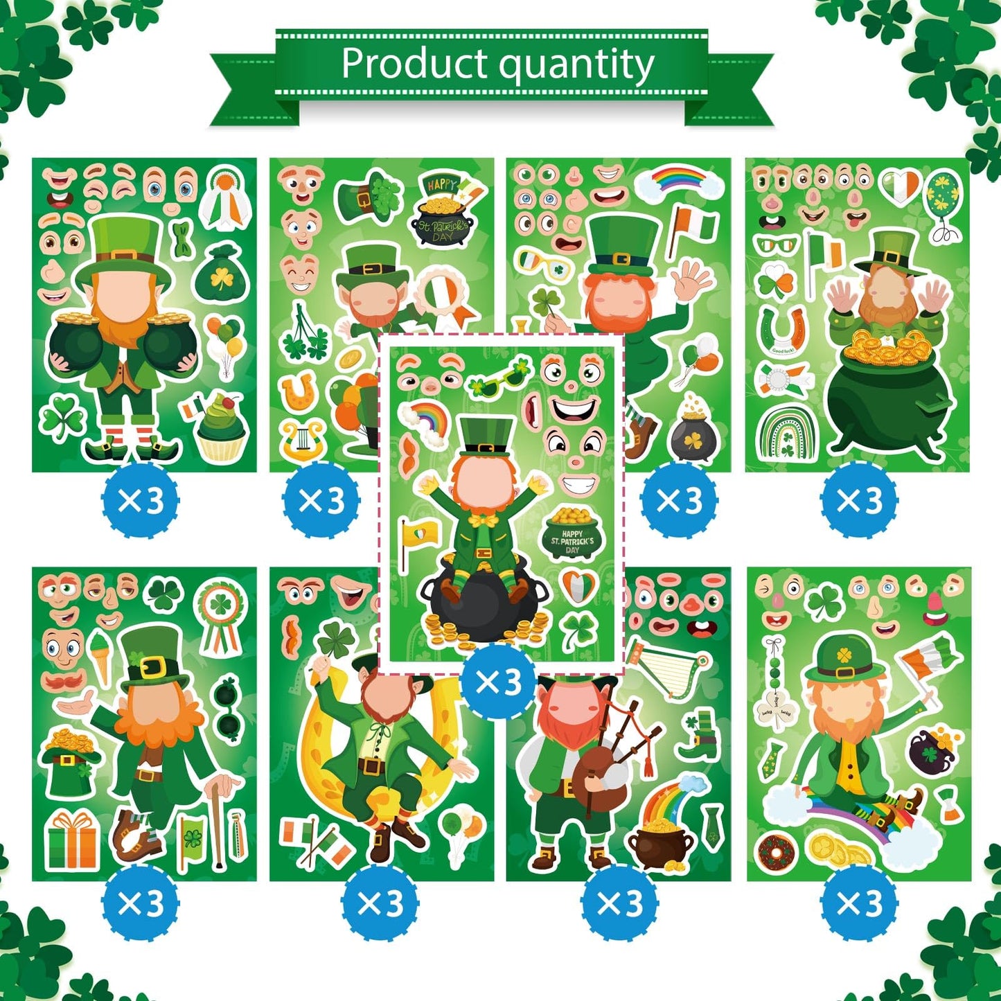 27 Sheets St. Patrick's Day Stickers for Kids Toddlers, Make a Face Stickers, Make Your Own Stickers DIY Saint Patrick Irish Stickers for St. Patrick's Day Craft Party Favor Decorations