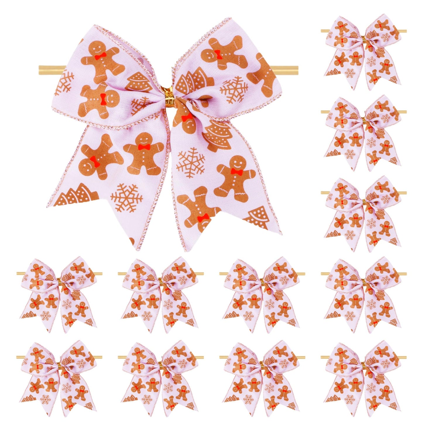Meseey 12 Pcs Gingerbread Bows 6 Inch Large Pink and White Christmas Wreaths Bows Ornament for Xmas Tree Garland Home Wedding Indoor Outdoor Party Decor (Pink Gingerbread)