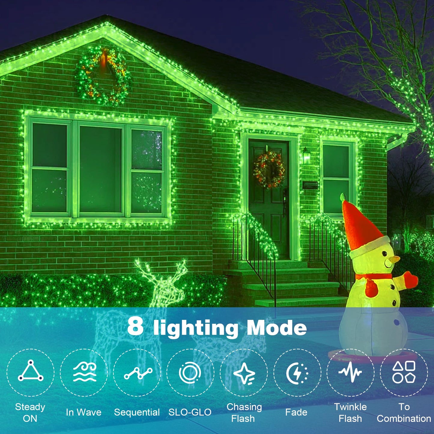 Domolli Christmas Lights 500LED 164FT, Waterproof Christmas Tree Lights with 8 Modes, Remote Control 3 Timers & Memory Function Xmas Decorations for House and Holiday (Green)