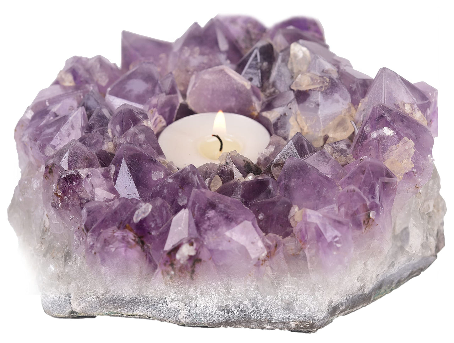 JIC Gem Amethyst Candle Holder Natural Purple Crystals Candle Stand Large Amethyst Tealight Candle Holders Home Decoration 5.5 Inch