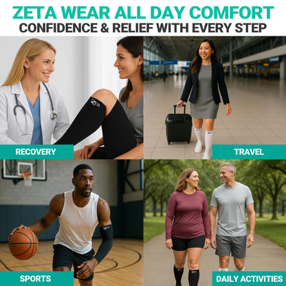 Zeta Wear Plus Size Support Socks - Wide Calf Compression, Great for Travel & Flights, Women Love Its Amazing Fit, Cotton-Rich Comfort & Soothing Relief, 1 Pair, 3XL, Gray