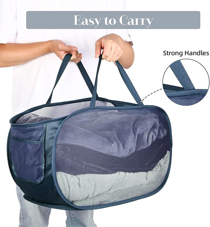 Durable Collapsible Laundry Baskets, Mesh Pop Up Laundry Hamper
