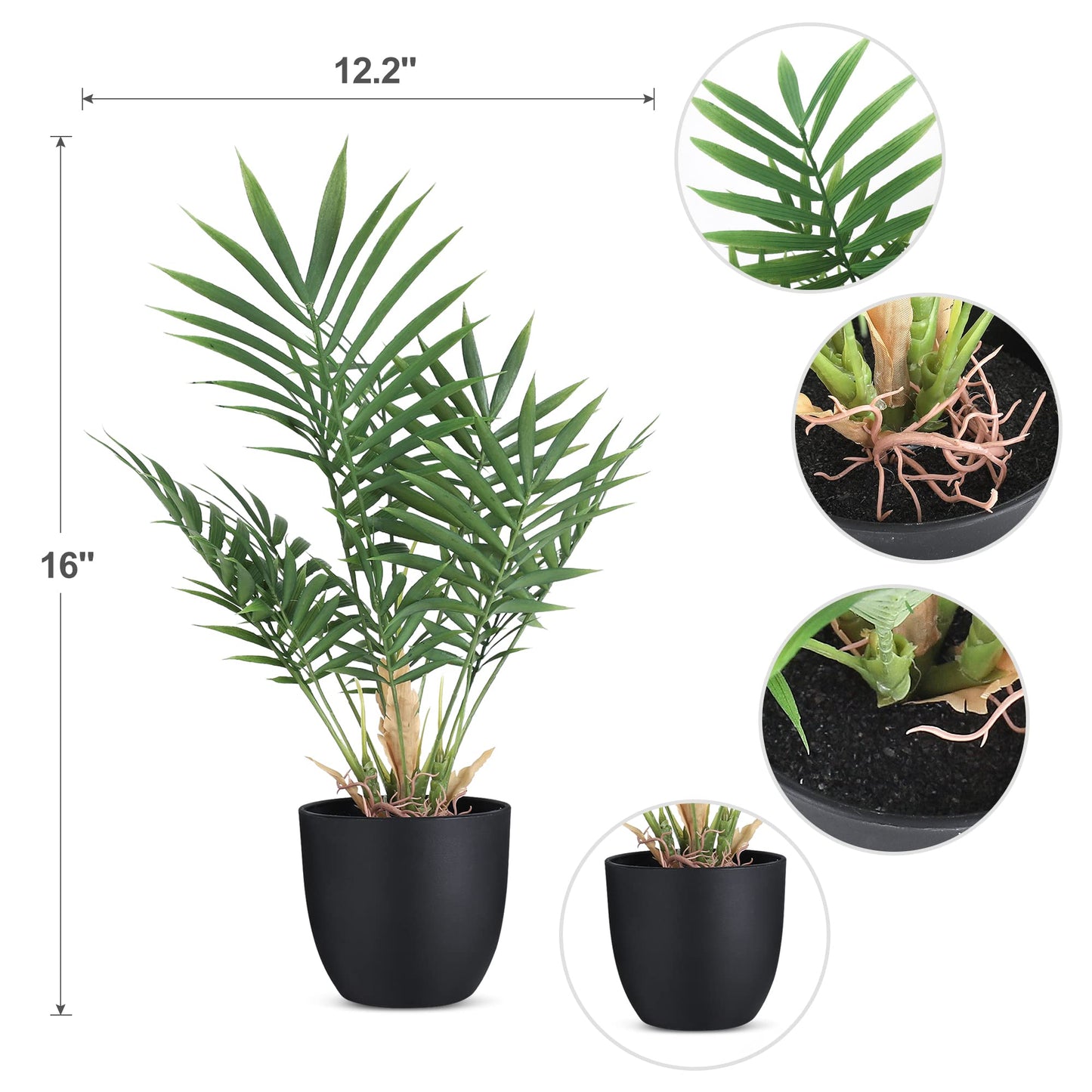 WOODWORD 2 Pack Fake Plant with Pot 16" Desk Plant Artificial Potted Faux Plants for Office Desk Shelf Home Farmhouse Decor (Bamboo Leaf)