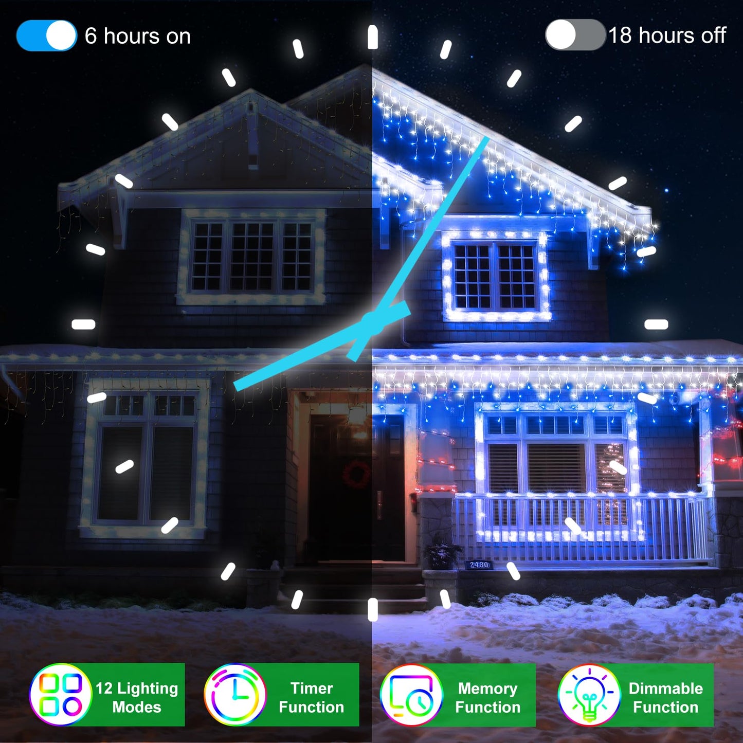 82FT 810 LED Outdoor Christmas Lights - 180 Ice Drops, 12 Pro Modes with Timer Memory & Brightness, Waterproof Hanging Ice String Light for Holiday Wedding Garden Fence House Decor (White & Blue)