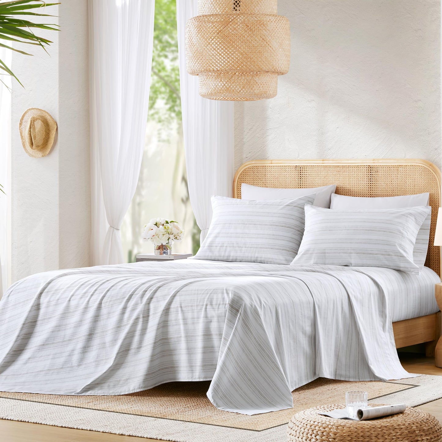 Comfort Spaces 100% Cotton Sheets King, Breathable, Naturally Cool Cotton Sheets, Soft Cotton Bed Sheets with 14" Elastic Pocket Fits up to 16" Mattress, All Seasons Sheet Set, Good Vibes Grey 4 Piece