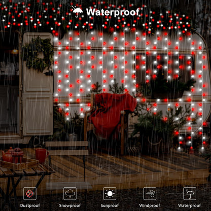 DealBeta Battery Operated Curtain Lights Christmas Red White with Remote 9.8×9.8ft