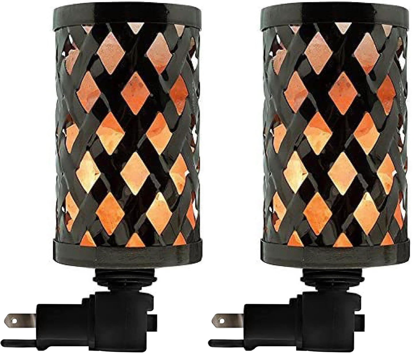 Himalayan Glow Lattice Style Basket Salt Lamp Night Light with Pink Salt Chunks | 360 Degree Rotatable Wall Plug, Ideal Gift for Home Décor (Pack of 2)