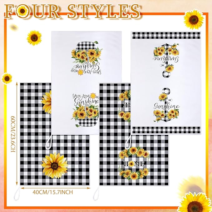 Bencailor 4 Pcs Sunflower Kitchen Towels Flower Hand Dish Towels Black and
