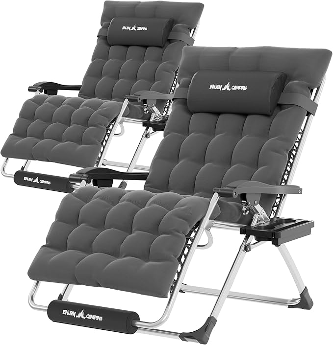 UDPATIO Oversized Zero Gravity Chair Set of 2, 29In XXL Patio Reclining Chair with Cushion, Outdoor Folding Recliner with Pillows|Cup Holder|Foot Rest|Padded Headrest, Burgundy, Support 500LB