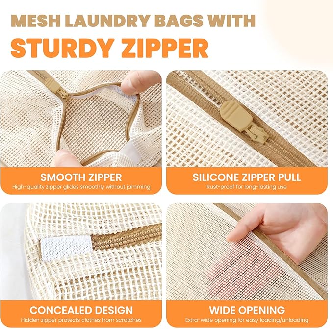 4Pcs Large Cotton Mesh Laundry Bags
