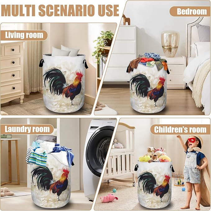 Vintage Rooster Laundry Basket, Farm Chicken Laundry Hamper Tote Bag Dirty