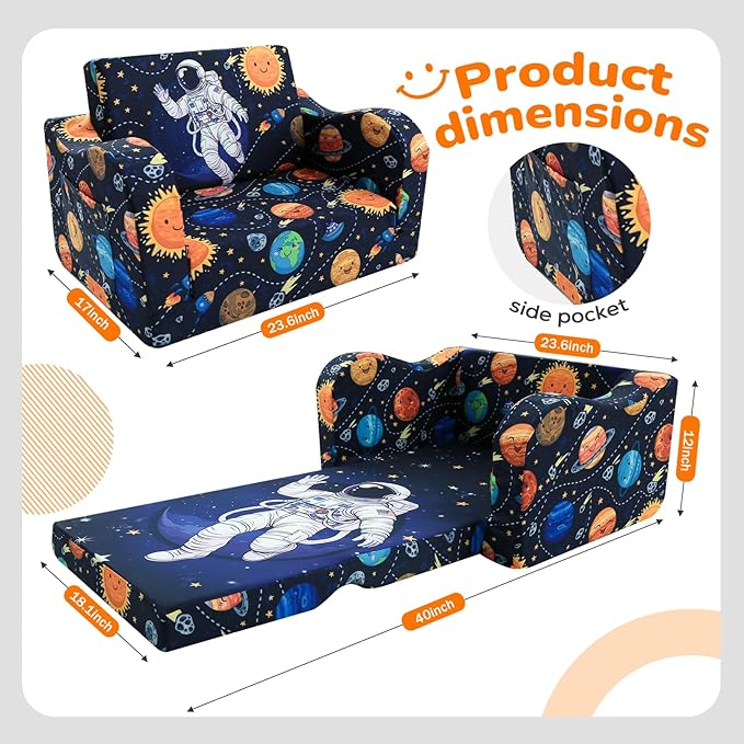 MeMoreCool Folding Kids Couch – 2-in-1 Toddler Sofa Bed & Lounge Chair |