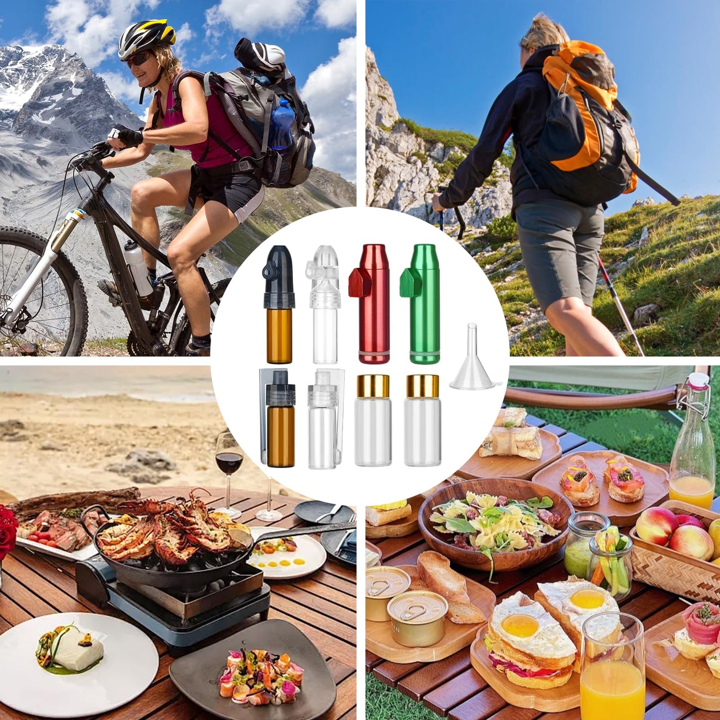 MQHMQH Portable Kitchen Metal Spice Bottle,Camping outdoor Glass Set