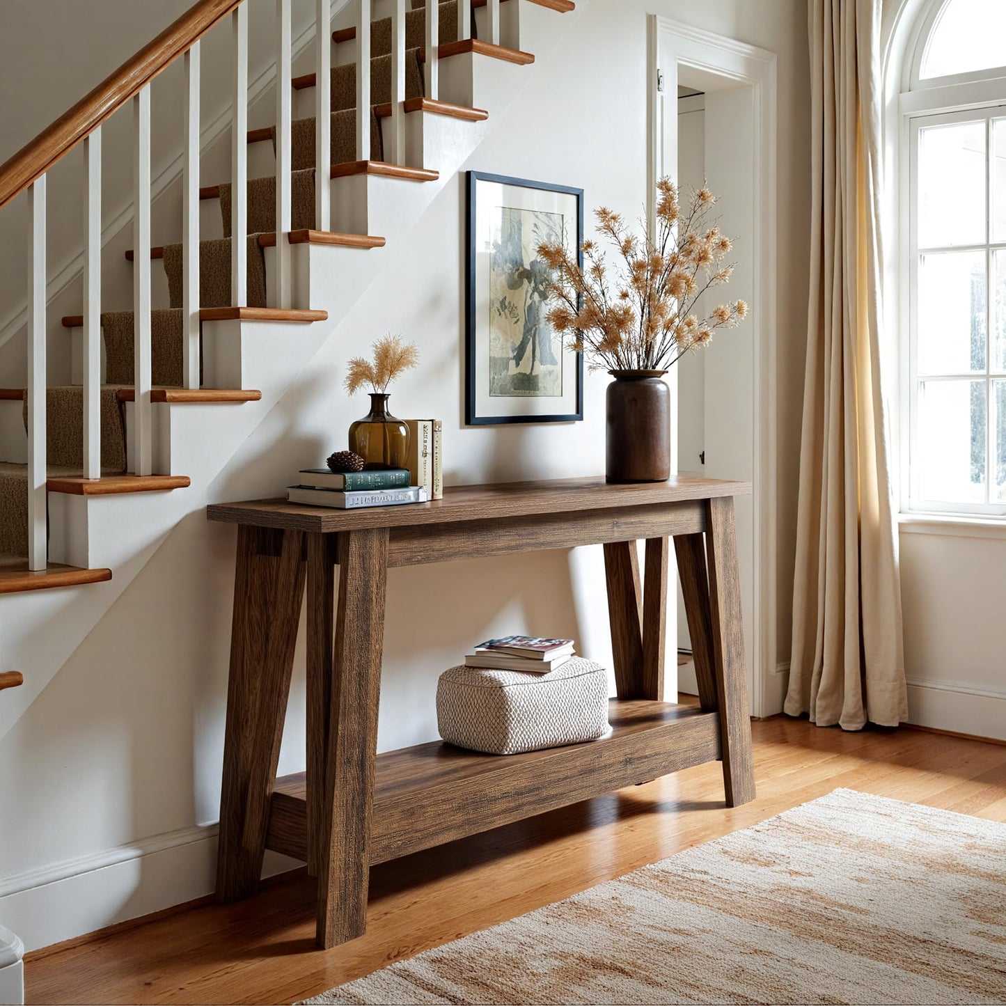 Tribesigns 41.3-Inch Farmhouse Entryway Table, 2-Tier Narrow Console Table Behind The Couch, Entryway Furniture with Storage for Small Spaces, Living Room, Hallway, Foyer, Rustic Brown