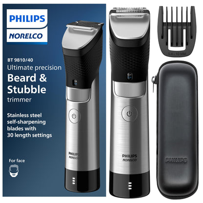 Norelco Philips Beard Trimmer 7000 Series, 100% Waterproof Trimmer for Men, 40 Lock-in Hair Length Settings, BeardSense Power Adaptability, Detail & T-Blade Trimmer Heads, Charging Stand, BT7670/40