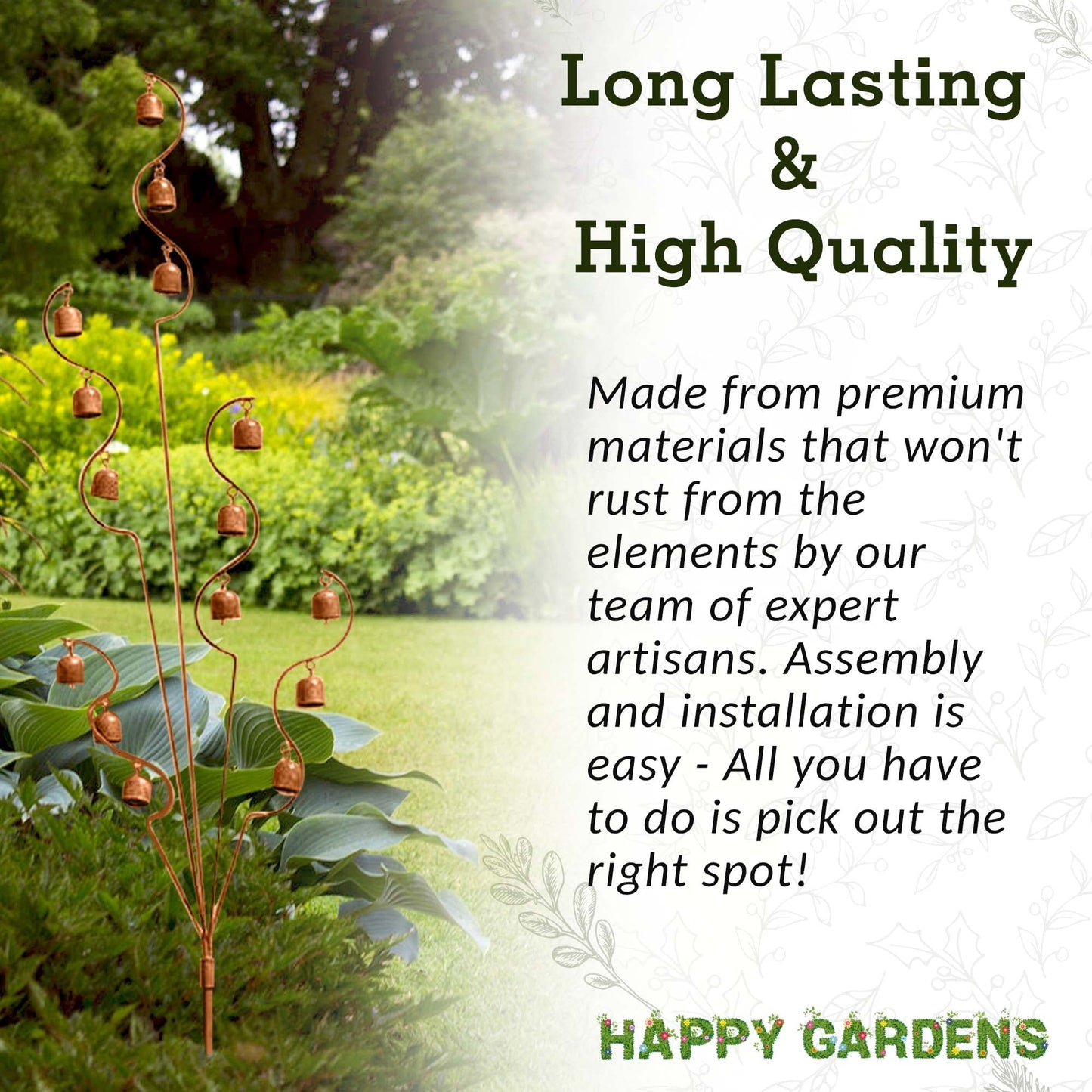 Happy Gardens Decorative Garden Stake | Spiral Tree with Bells [Bronze] | Garden Decor & Yard Art