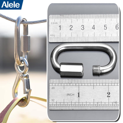 15/64" Quick Link,Alele 8 Packs M6 Stainless Steel Chain Connector,Heavy Duty D Shape Locking Looks for Carabiner, Hammock, Camping and Outdoor Equipment