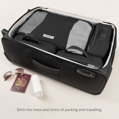 Savisto Packing Cubes 6 Piece Set, Durable & Lightweight Travel Essentials For Suitcases - Includes 1 XL, 2 L, 2 M, 1 S - Available in 8 Stylish Colours - Black