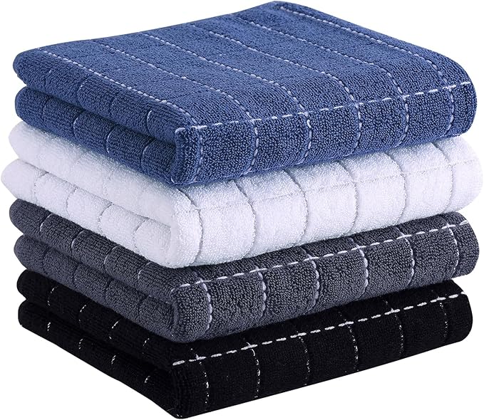 Homaxy 100% Cotton Terry Kitchen Towels, Checkered Designed, Soft and Super