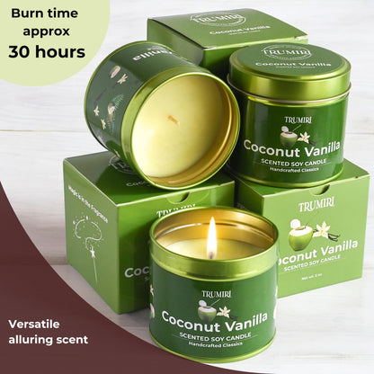 Coconut Vanilla - Aromatherapy Candles for Home Scented - Pack of 3-5oz Natural Soy Wax Clean Organic Non Toxic - Long Lasting Highly Scented with Essential Oils - Gifts for Women Relaxing Spa