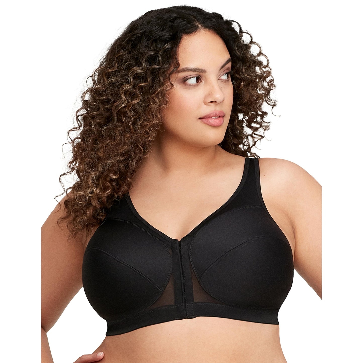Glamorise Full Figure Plus Size MagicLift Front-Closure Posture Back Bra Wirefree #1265 Black 36C
