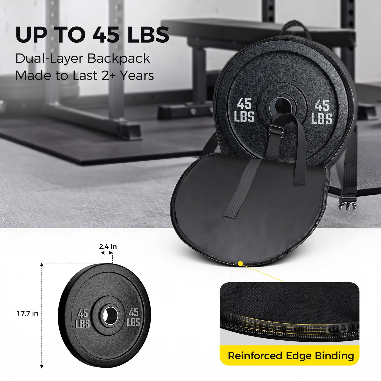 PACEARTH Weighted Strength Training Backpack – Adjustable Weight Plate Bag for Calisthenics, Pull-Ups, Squats & Core Workouts – Fits 17.7" Gym Plates – Metal Buckle Straps & Reinforced Stitching