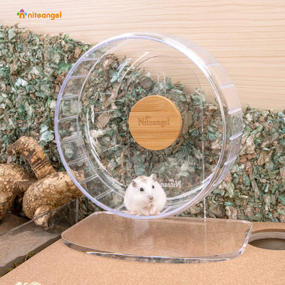 Niteangel Super Silent Hamster Exercise Wheels - Quiet Spinner Hamster Running Wheels with Adjustable Stand for Hedgehog Gerbils Mice Or Other Small Animals (Small, Transparent)
