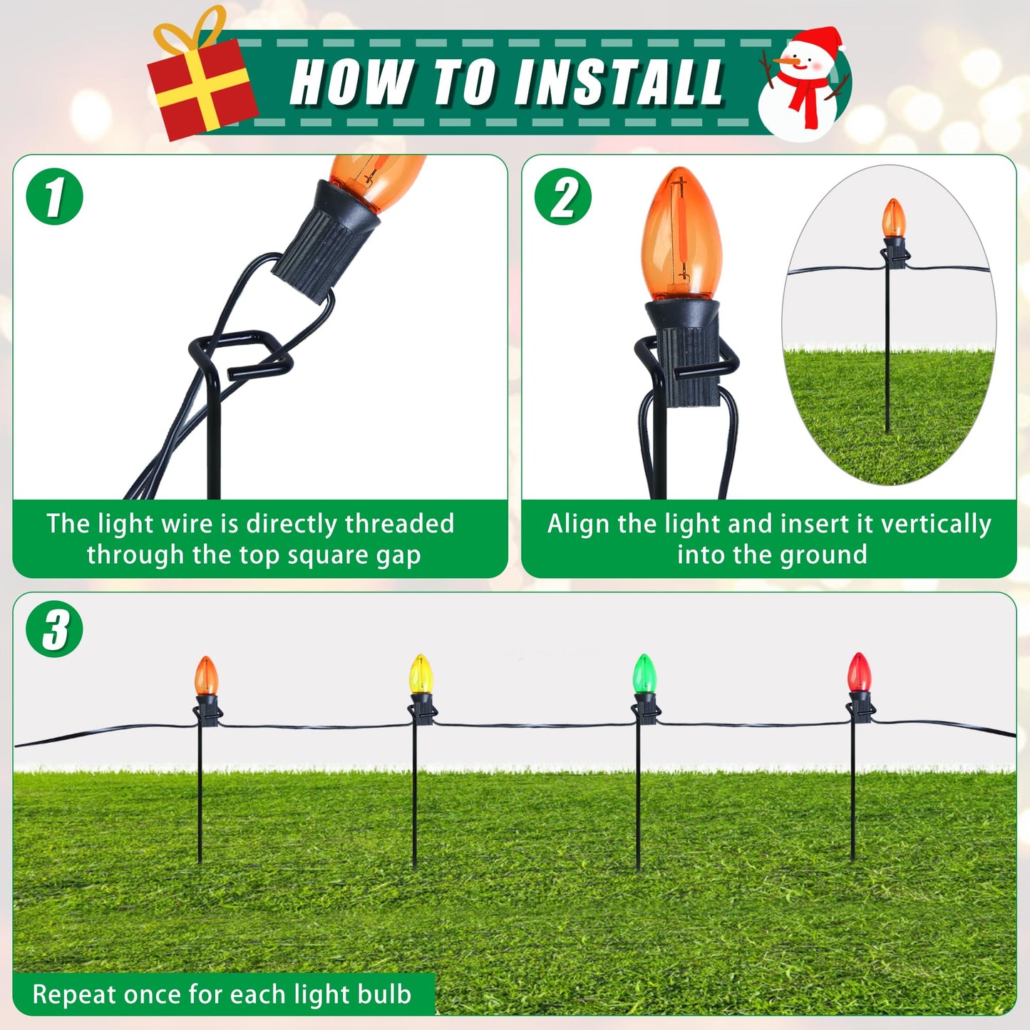 Bylion 30 Pack Metal Christmas Light Stakes - Outdoor Light Stakes - 9.8 Inch Christmas Yard Stakes for C7 C9 Universal Yard Lawn Stakes for Holiday Lights Use on Garden Lawn Patio Path Walkway
