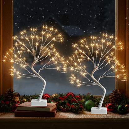 EAMBRITE Fairy Light Tree, 108 Led Light up Trees Decor Indoor, 8 Modes Fairy Light Spirit Tree for Christmas Decorations, USB& Battery Tabletop Bonsai Tree for Home Bedroom Decorations (2 PK, Sliver)