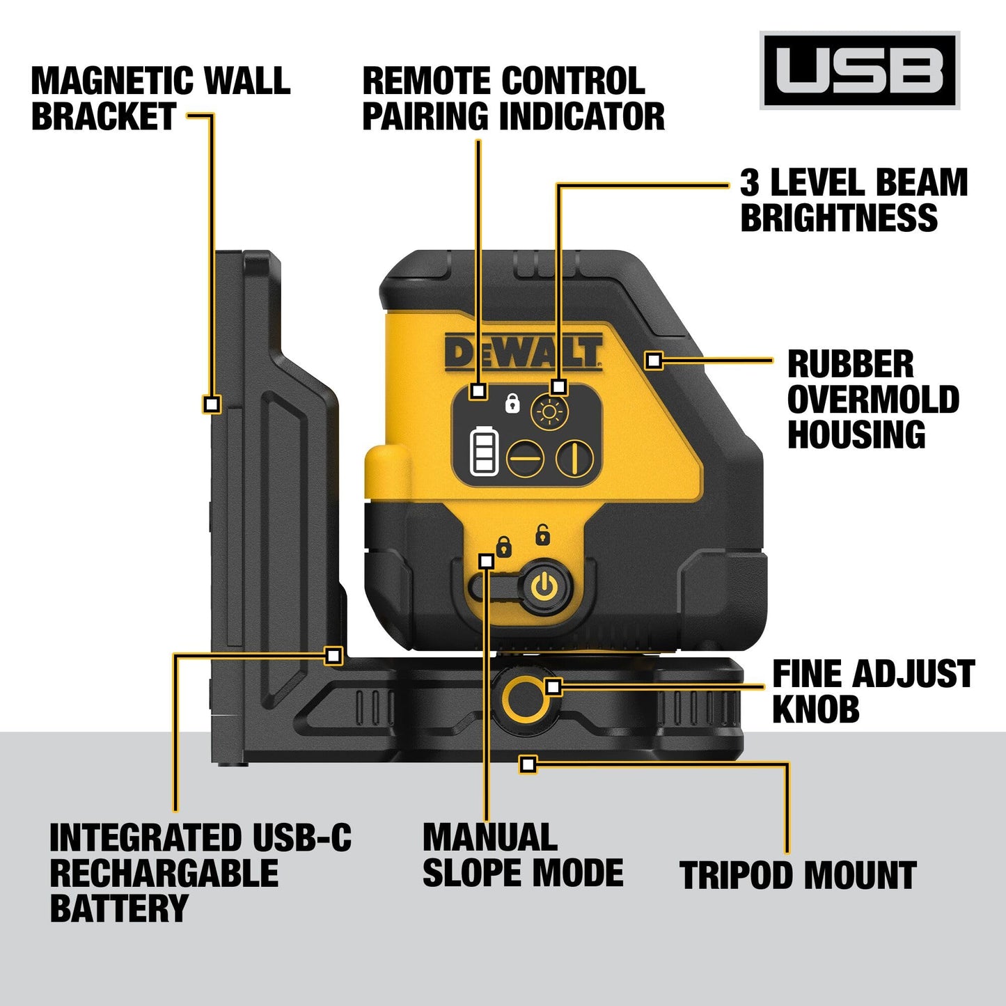 DEWALT USB Rechargeable Red Cross Line Laser Base Kit (DCLE14201RB)