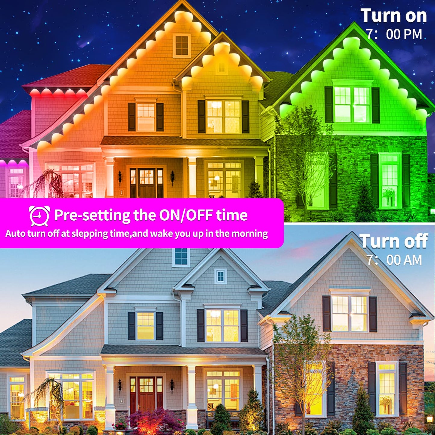 Rroetxi 150FT Permanent Outdoor Light, IP67 Waterproof LED Eaves Light, App/Remote Control Christmas Lights, Suitable for House，Patio Decor Garden Party Festival Decoration