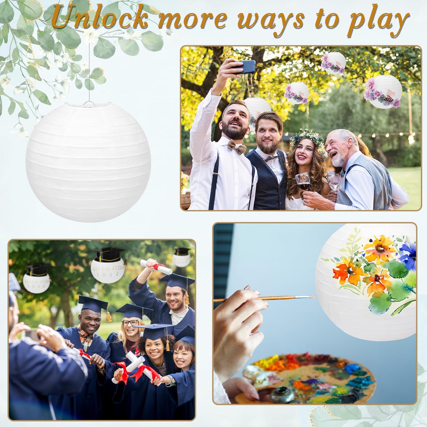 24 Packs White Paper Lanterns 6" 8" 10" Chinese Japanese Hanging Paper Lantern Lamp Round with Clear Fishing Line DIY Table Centerpiece Decoration for Wedding Birthday Party Baby Shower Indoor Outdoor