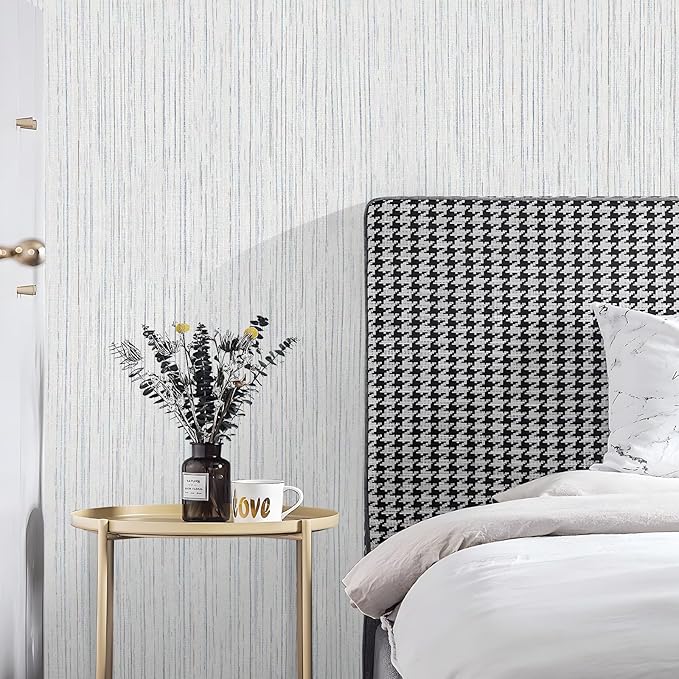 Beige Grey Grasscloth Peel and Stick Wallpaper 15.74" x 196.85" Boho Grass