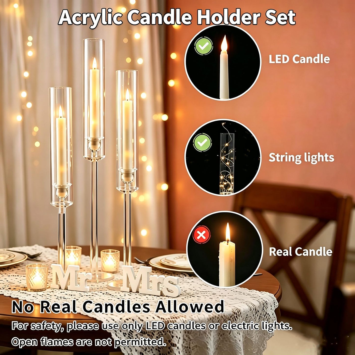 Vincidern 12pcs Clear Taper Candle Holder, Wedding Centerpieces for Tables, Acrylic Candlestick Holder for Dining Table, Long Candle Stick Candle Stand for Wedding, Party, Holiday, Event Decor