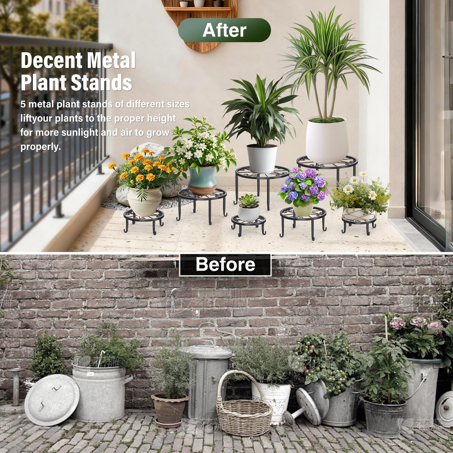 ORNQZ ANXI 7 Pack Metal Plant Stands, Anti-Rust Plant Holder Outdoor Flower Pot Stands, Indoor Plant Stands for Patio, Heavy Duty Plant Shelf Multiple Plant Display for Home, Garden