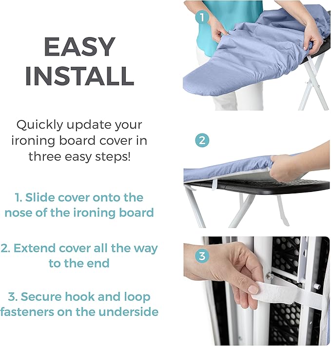 HOME GENIE Ironing Board Cover, Extra Thick Padding, Scorch Resistant Silicone