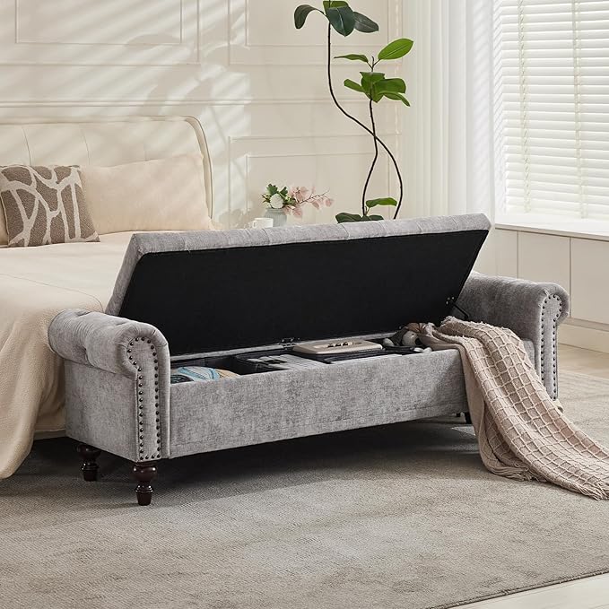 SOFTHION Storage Bench for Bedroom, Upholstered Chenille Storage Ottoman