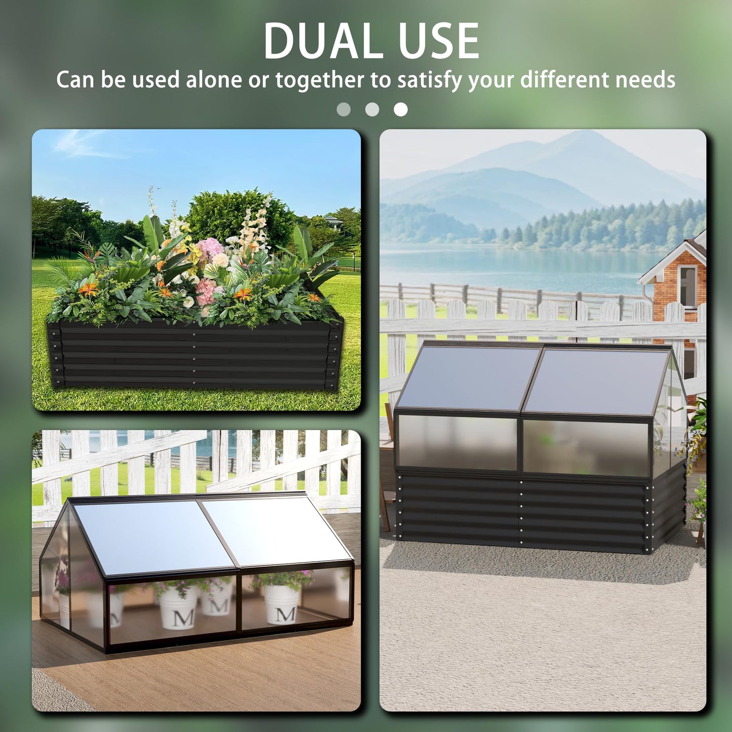 Dithoko 68.7" Raised Garden Bed with Greenhouse Cover, Galvanized Steel Planter Box with Open Bottom Drainage, Dual Use Outdoor Metal Planter for Vegetables Flowers and Herbs