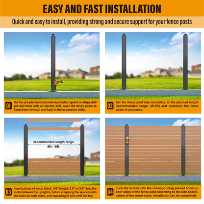 BITALS Q235A-Steel 5ft (H/58in) Heavy Duty Fence Post - Serial Post, Suitable for Outdoor Patio, Backyard and Garden Fence Post Bracket Construction (2pack-Matte Black)