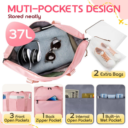 Magimack Duffle Bag for Travel, Carry-on Travel Bag with Trolley Sleeve, Sport Gym Bag for Women, Overnight Bag for Men, Hospital Bag for Labor and Delivery (Pink)
