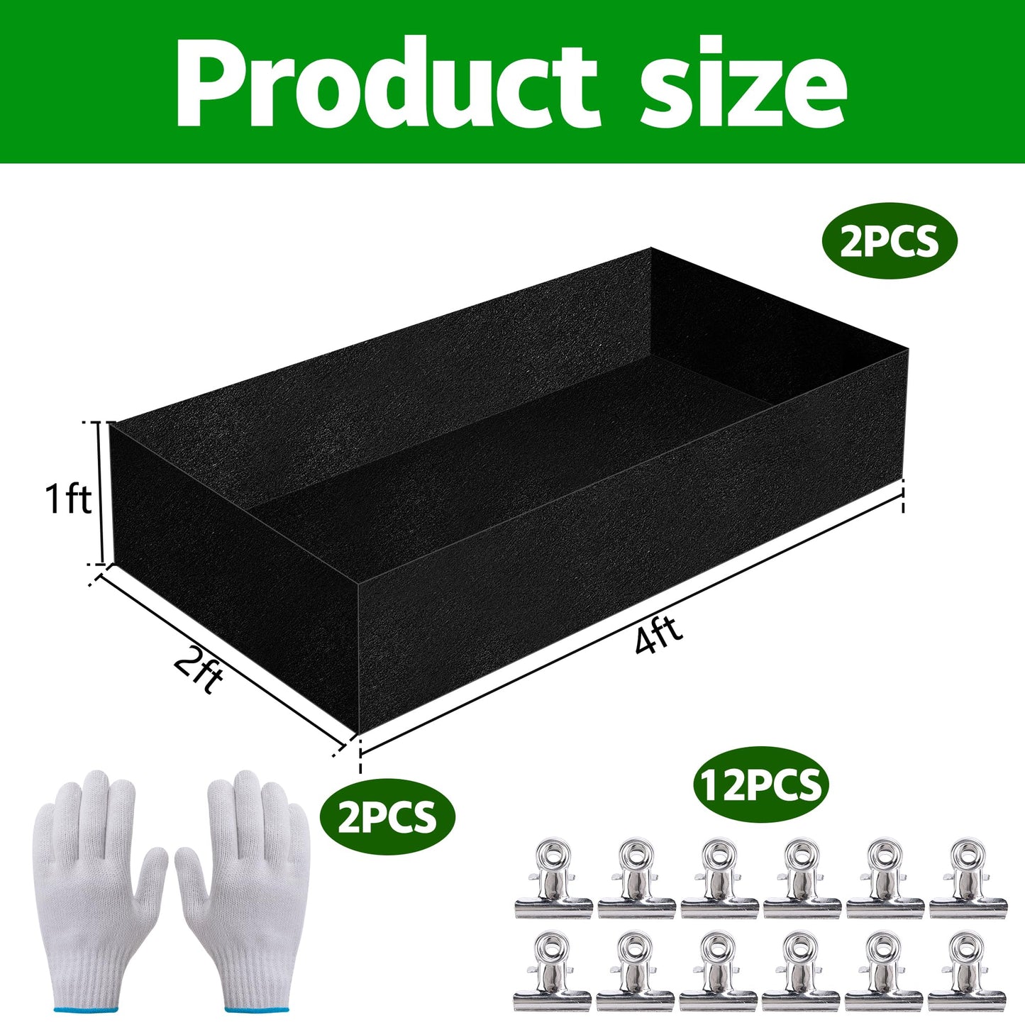 Mizelu 2 Sets 4 x 2 x 1 ft Raised Garden Bed Liner Bag, Breathable Grow Bed Fabric Liners with Clips and Gloves, Garden Box Non Woven Bag for Outdoor Plants Growth Keep Soil Isolation (No Garden Bed)