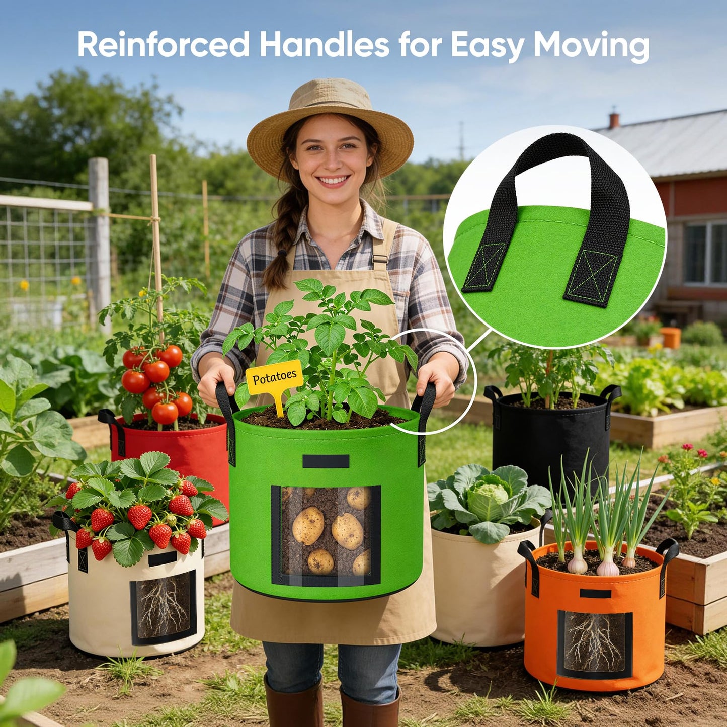 10 Gallon Potato Grow Bags: 5 Pack 350G Heavy Duty Thickened Grow Bags with Clear Harvest Window & Durable Handles - Felt Nonwoven Fabric Pots Planting Container for Plants Vegetable Flowers Herbs