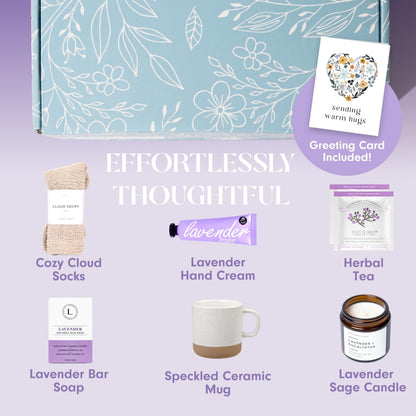 Unboxme Luxury Lavender Spa Gift Set – Relaxation Gift Basket & Care Package for Women with Candle, Bath Bomb, Soap, Cozy Socks, Mug & Tea – Get Well Soon, Sympathy, Birthday Self-Care Gift